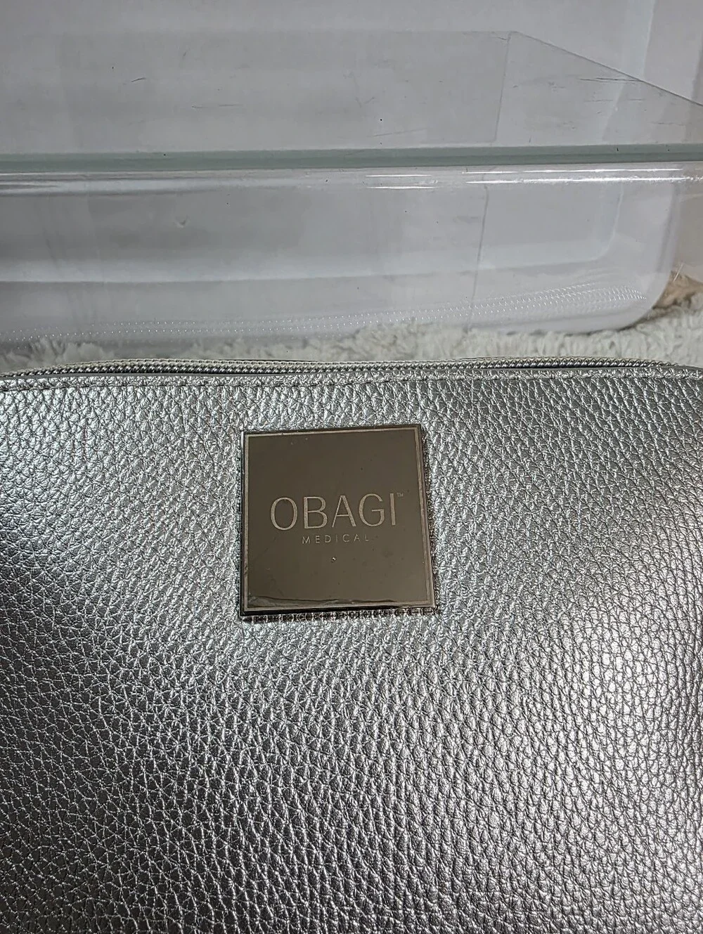 Obagi Silver Metallic Cosmetic Case Bag